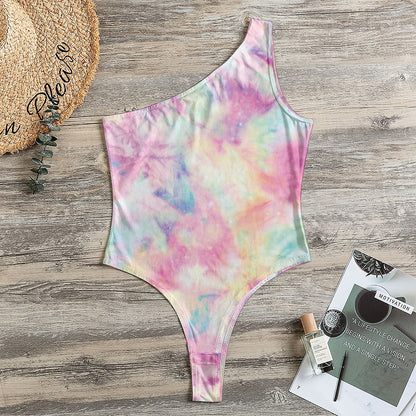 Pastel Tie Dye Print One Shoulder Bodysuit