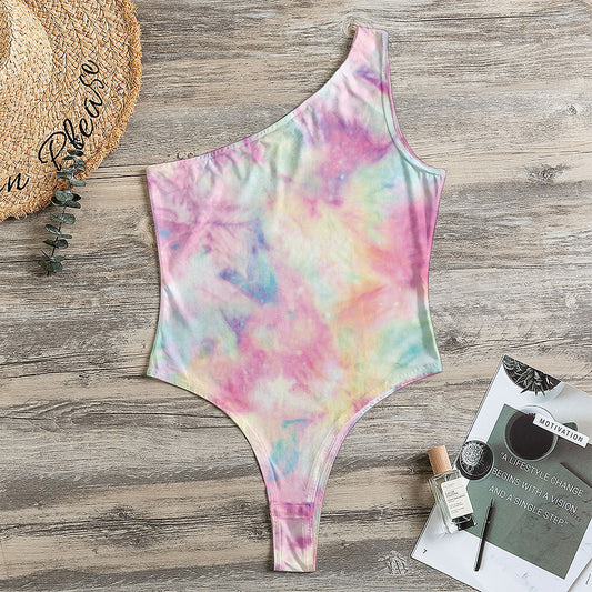 Pastel Tie Dye Print One Shoulder Bodysuit