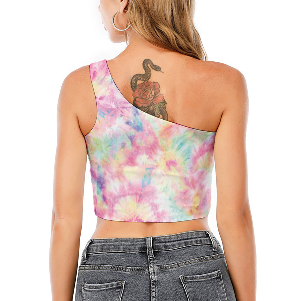 Pastel Tie Dye Print One Shoulder Crop Top