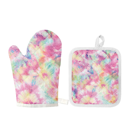 Pastel Tie Dye Print Oven Mitt And Pot Holder Set