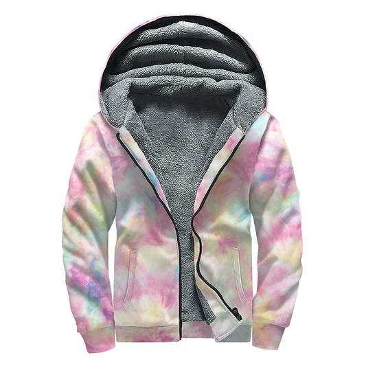 Pastel Tie Dye Print Sherpa Lined Zip Up Hoodie