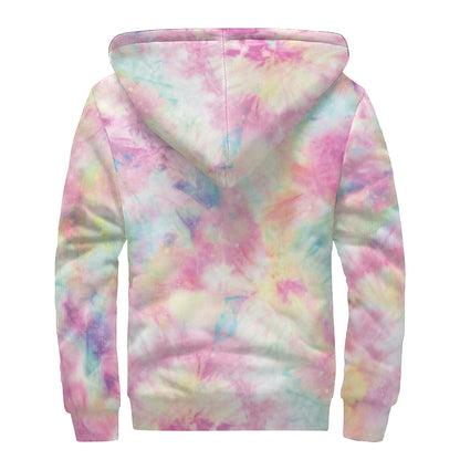 Pastel Tie Dye Print Sherpa Lined Zip Up Hoodie