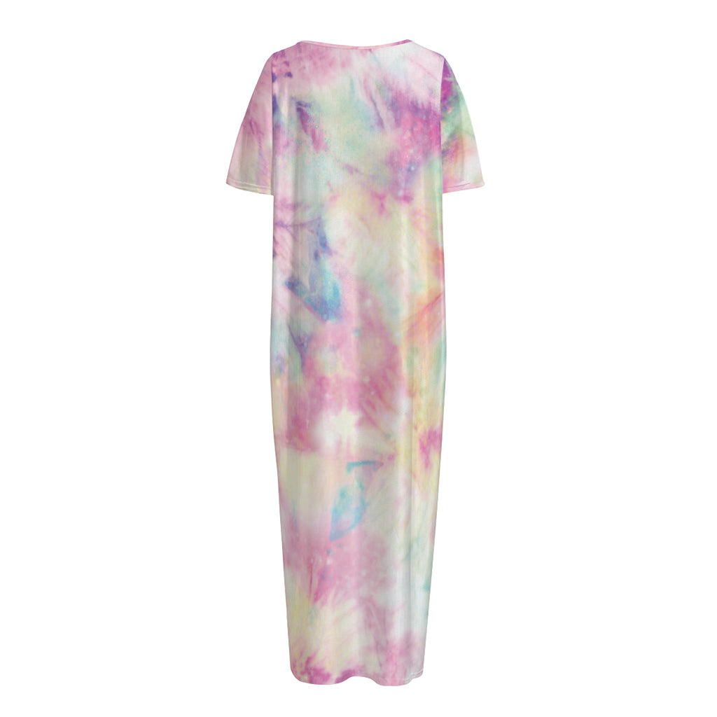 Pastel Tie Dye Print Short Sleeve Long Nightdress