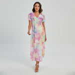 Pastel Tie Dye Print Short Sleeve Maxi Dress