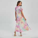 Pastel Tie Dye Print Short Sleeve Maxi Dress