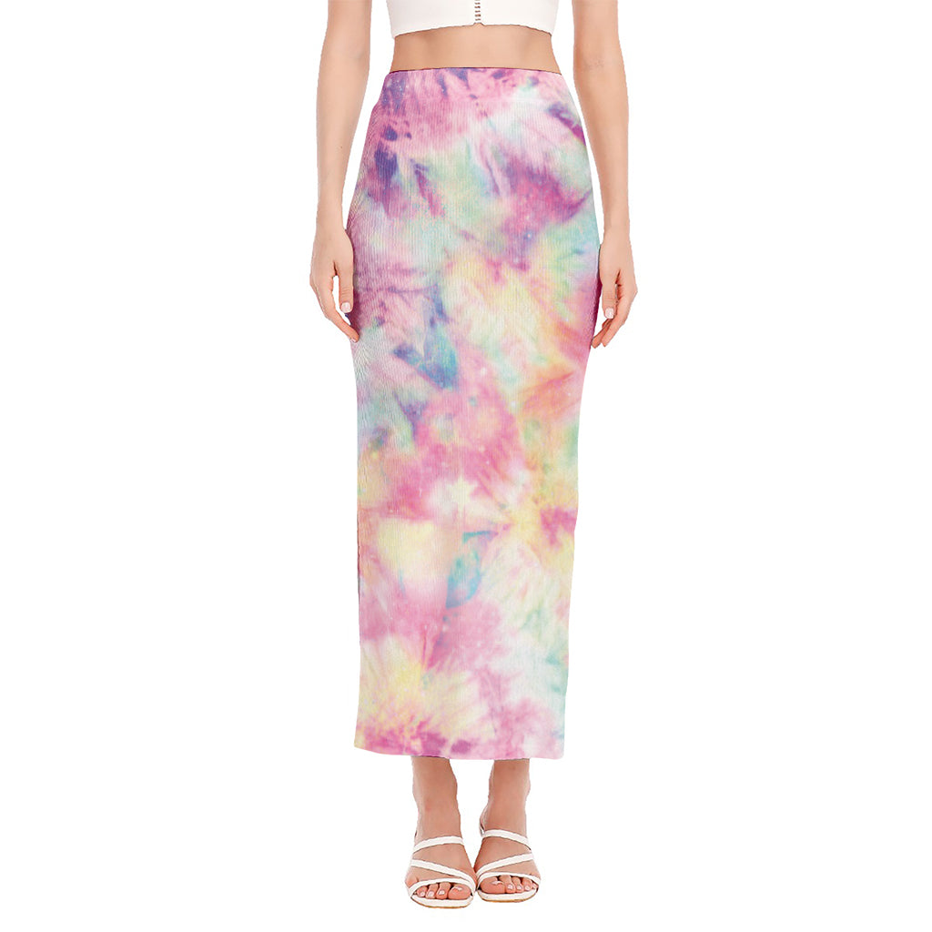 Pastel Tie Dye Print Side Slit Maxi Skirt