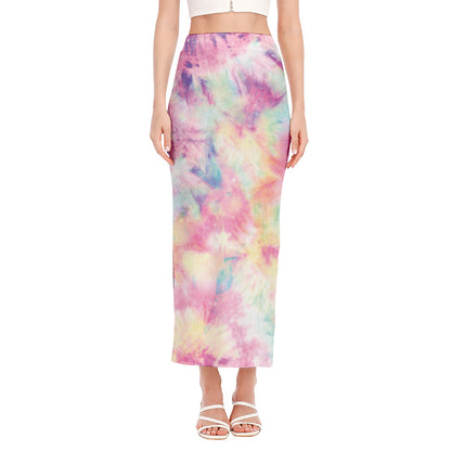 Pastel Tie Dye Print Side Slit Maxi Skirt