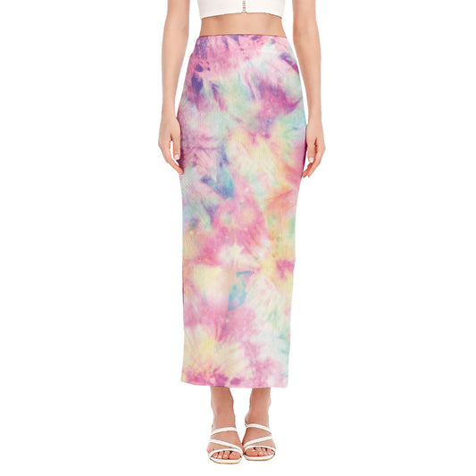 Pastel Tie Dye Print Side Slit Maxi Skirt
