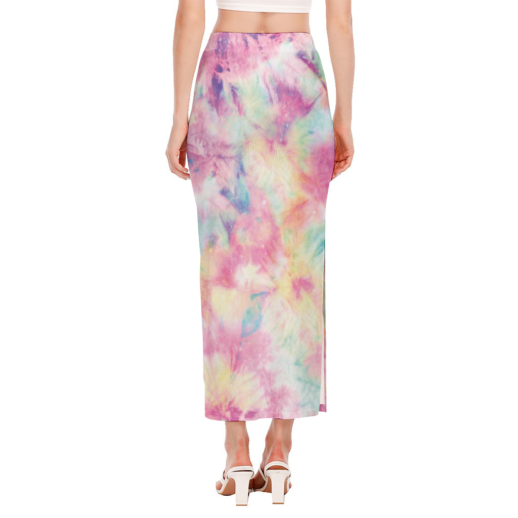 Pastel Tie Dye Print Side Slit Maxi Skirt