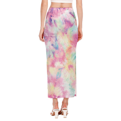 Pastel Tie Dye Print Side Slit Maxi Skirt