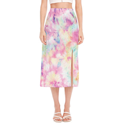 Pastel Tie Dye Print Side Slit Midi Skirt