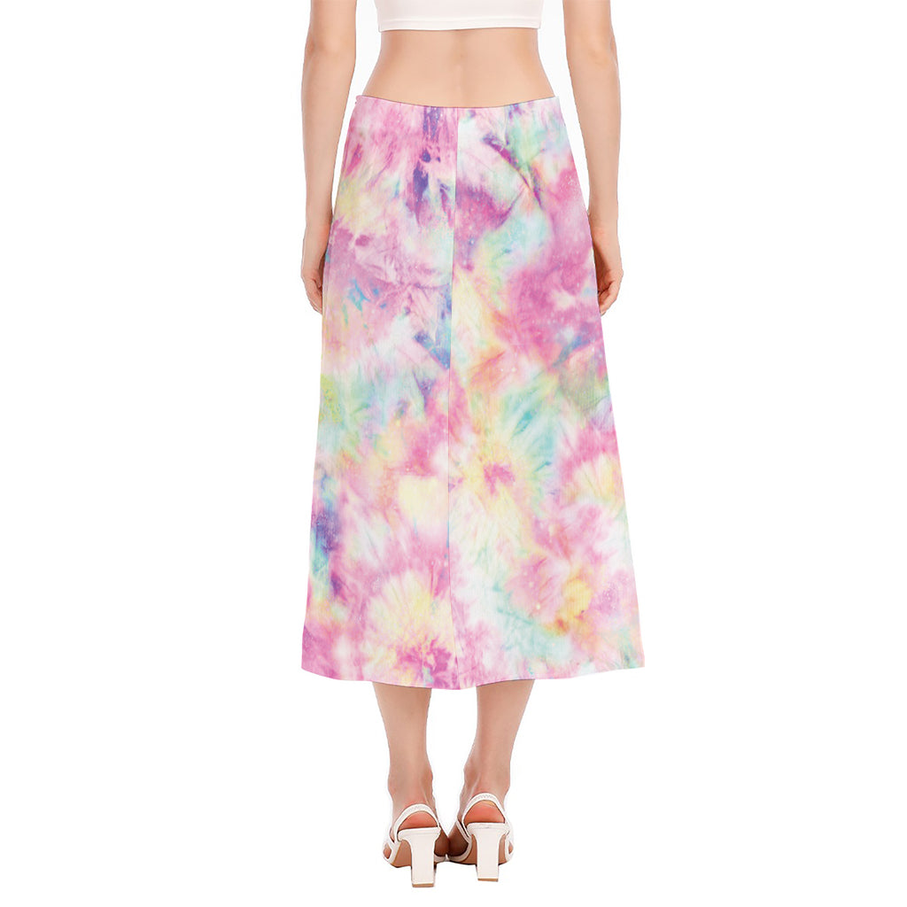 Pastel Tie Dye Print Side Slit Midi Skirt