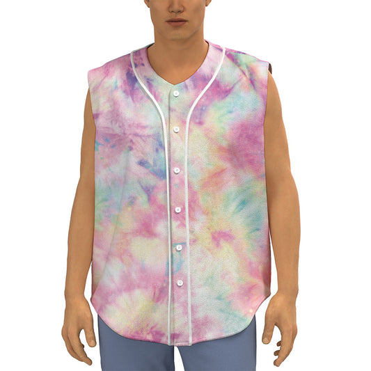 Pastel Tie Dye Print Sleeveless Baseball Jersey
