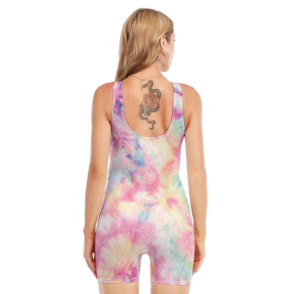 Pastel Tie Dye Print Sleeveless One Piece Swimsuit