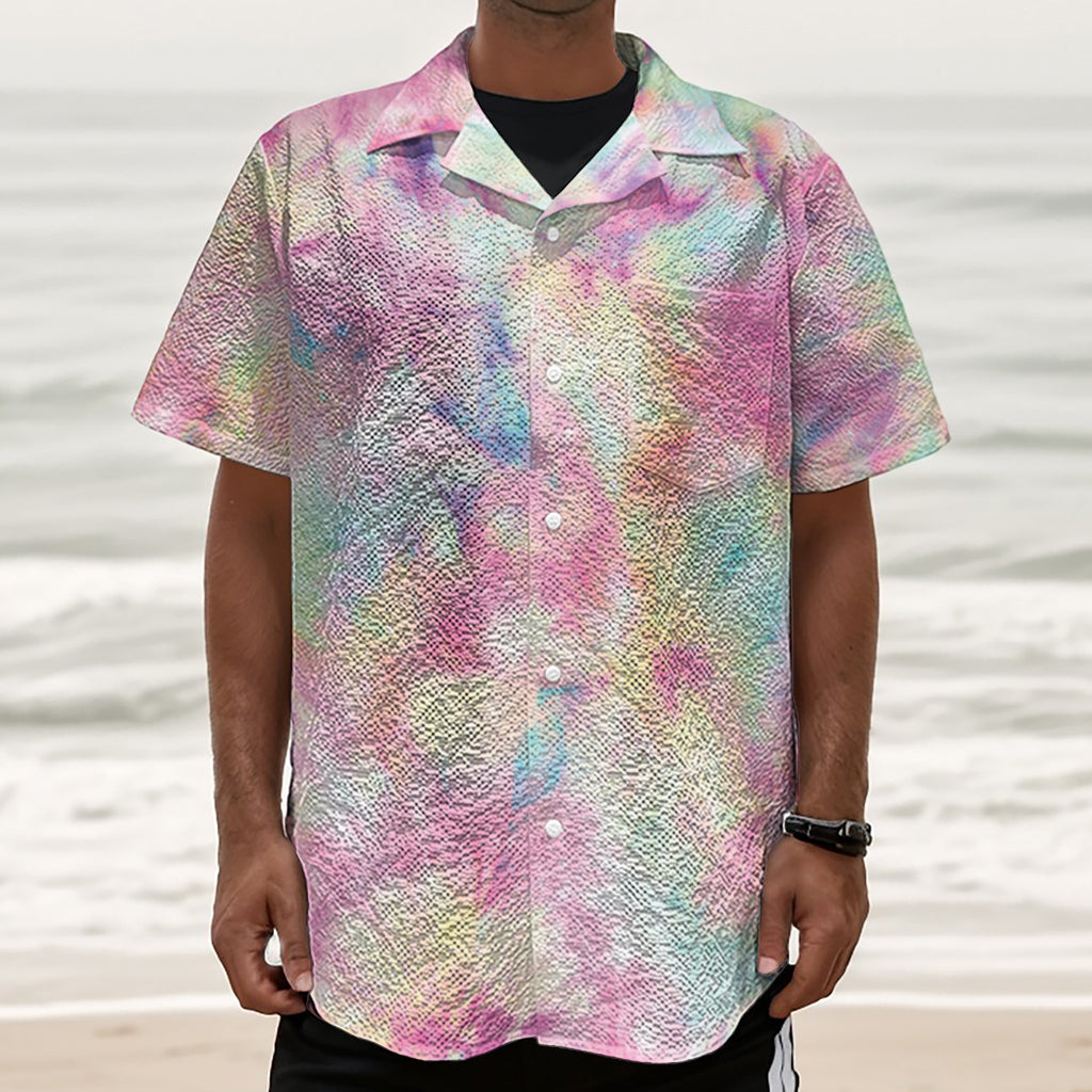 Pastel Tie Dye Print Textured Short Sleeve Shirt