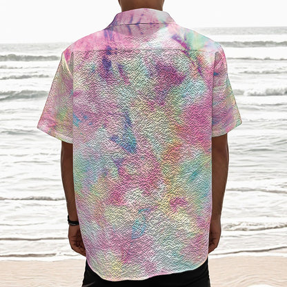 Pastel Tie Dye Print Textured Short Sleeve Shirt