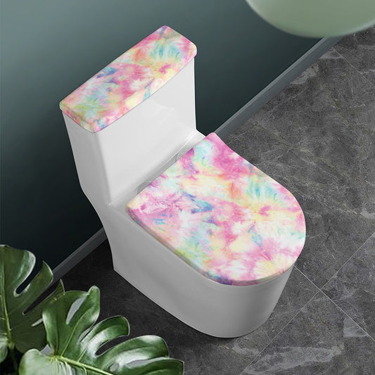 Pastel Tie Dye Print Toilet Lid And Tank Cover Set