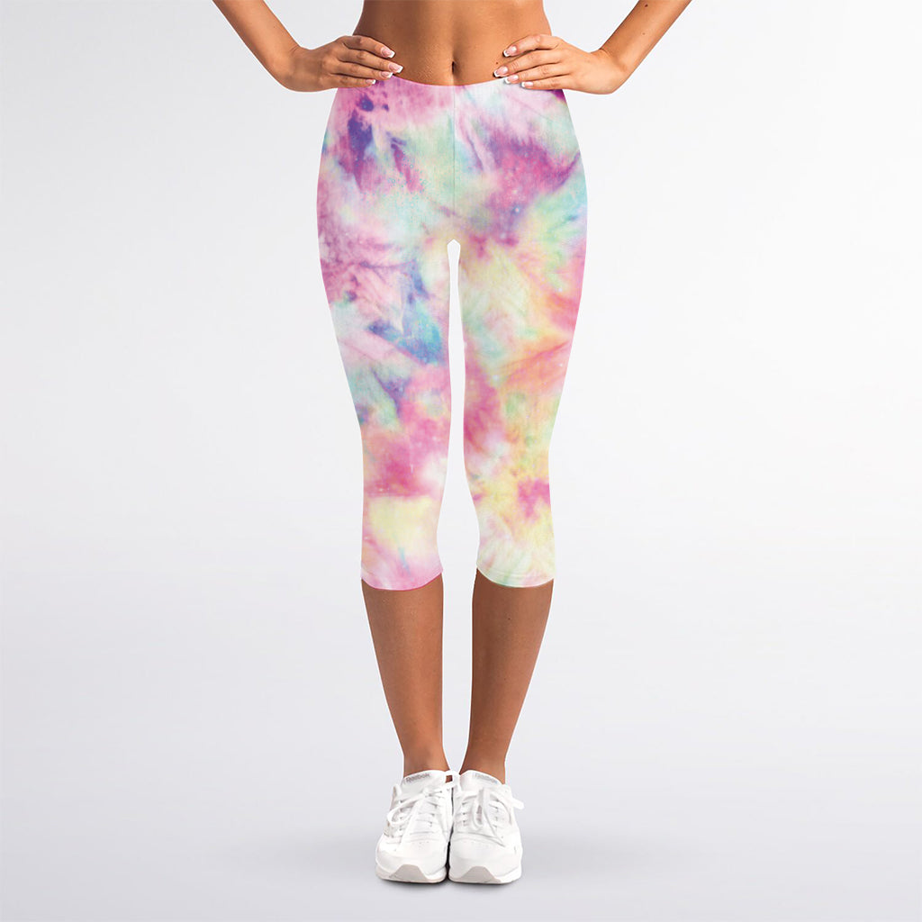Pastel Tie Dye Print Women's Capri Leggings