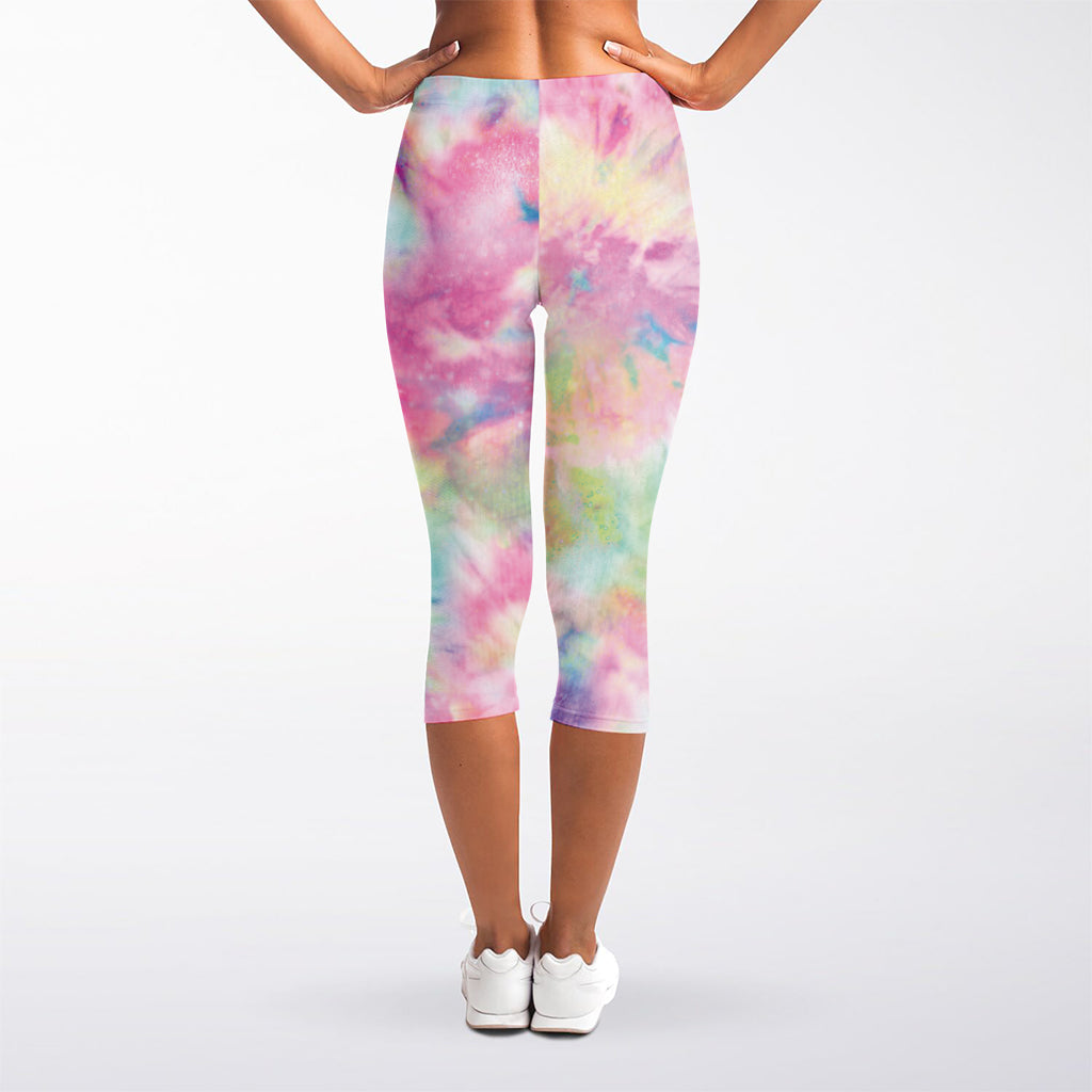 Pastel Tie Dye Print Women's Capri Leggings