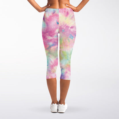Pastel Tie Dye Print Women's Capri Leggings