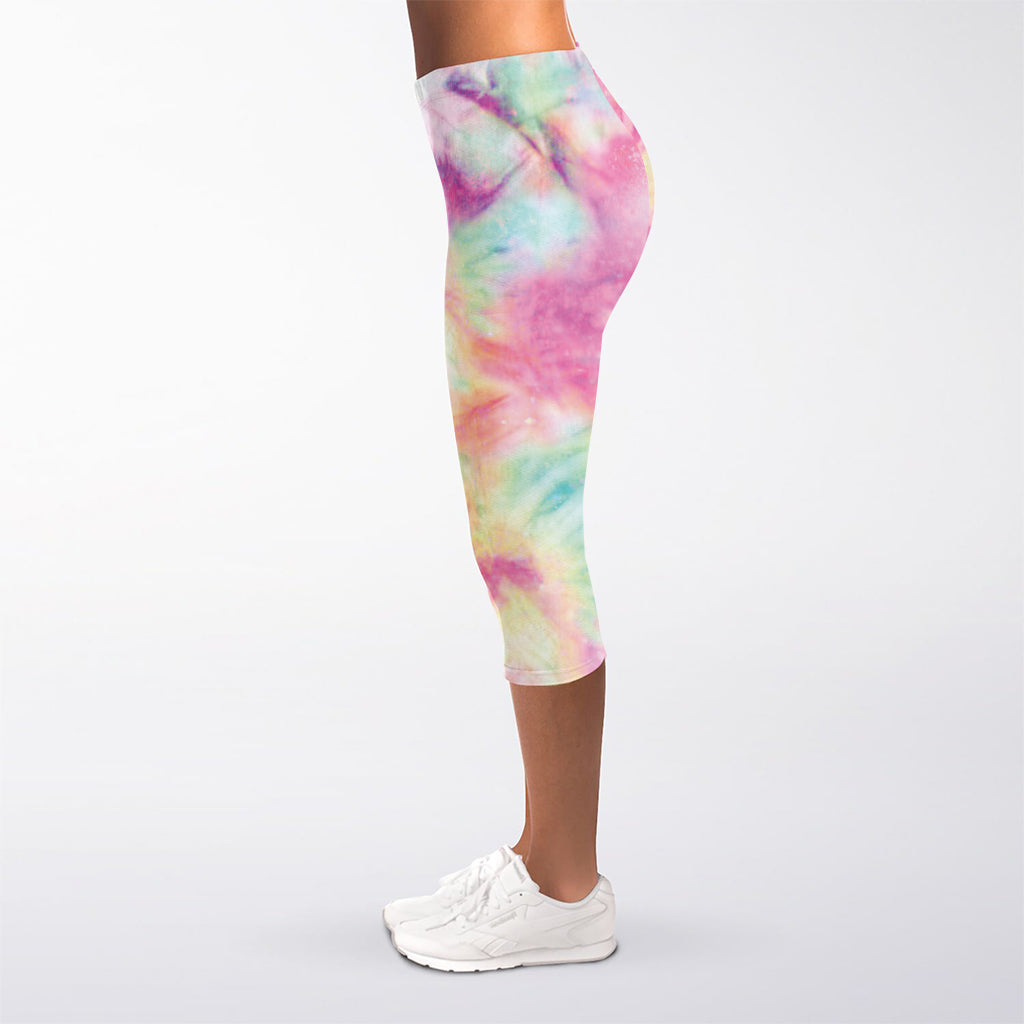 Pastel Tie Dye Print Women's Capri Leggings