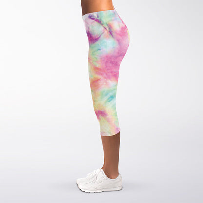 Pastel Tie Dye Print Women's Capri Leggings