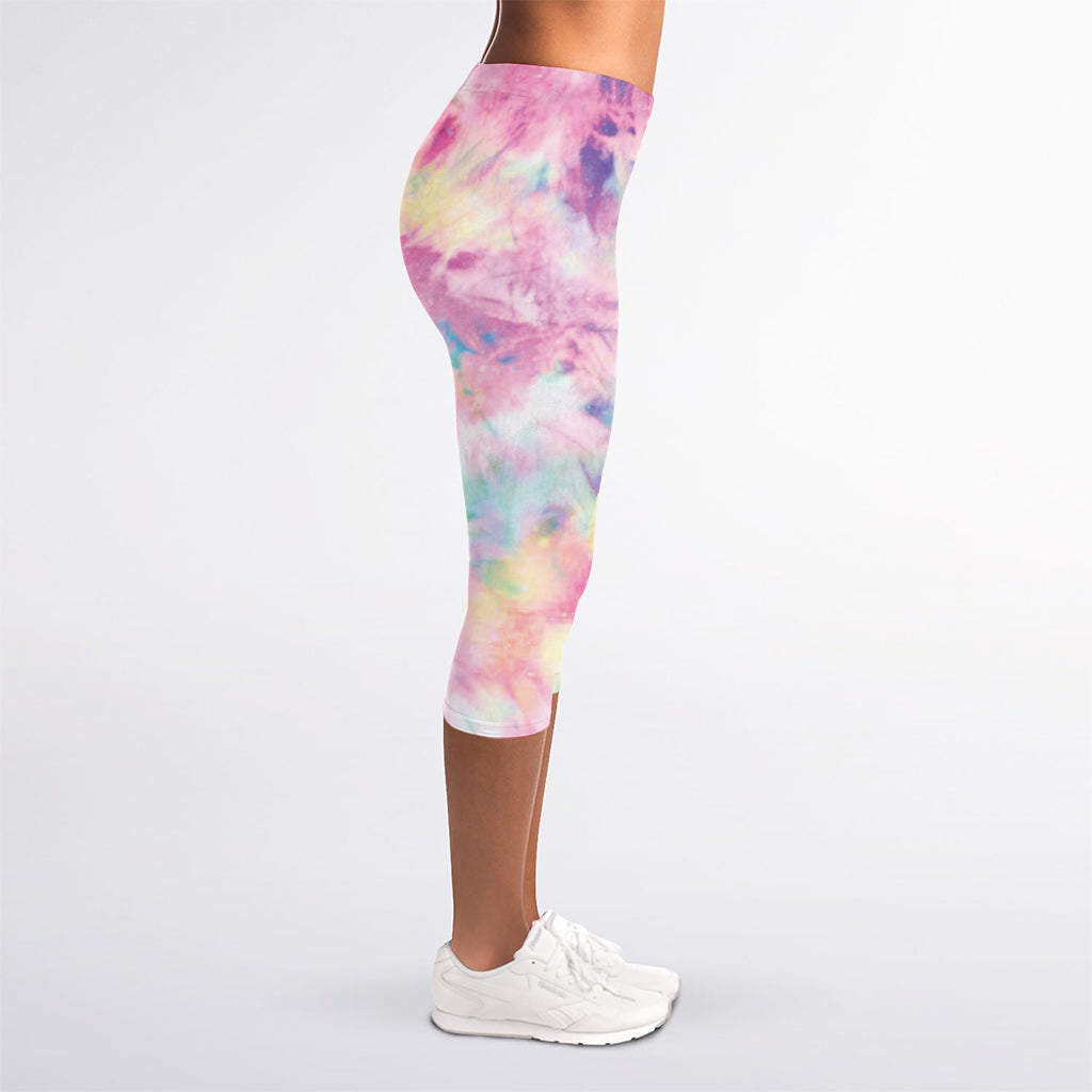 Pastel Tie Dye Print Women's Capri Leggings