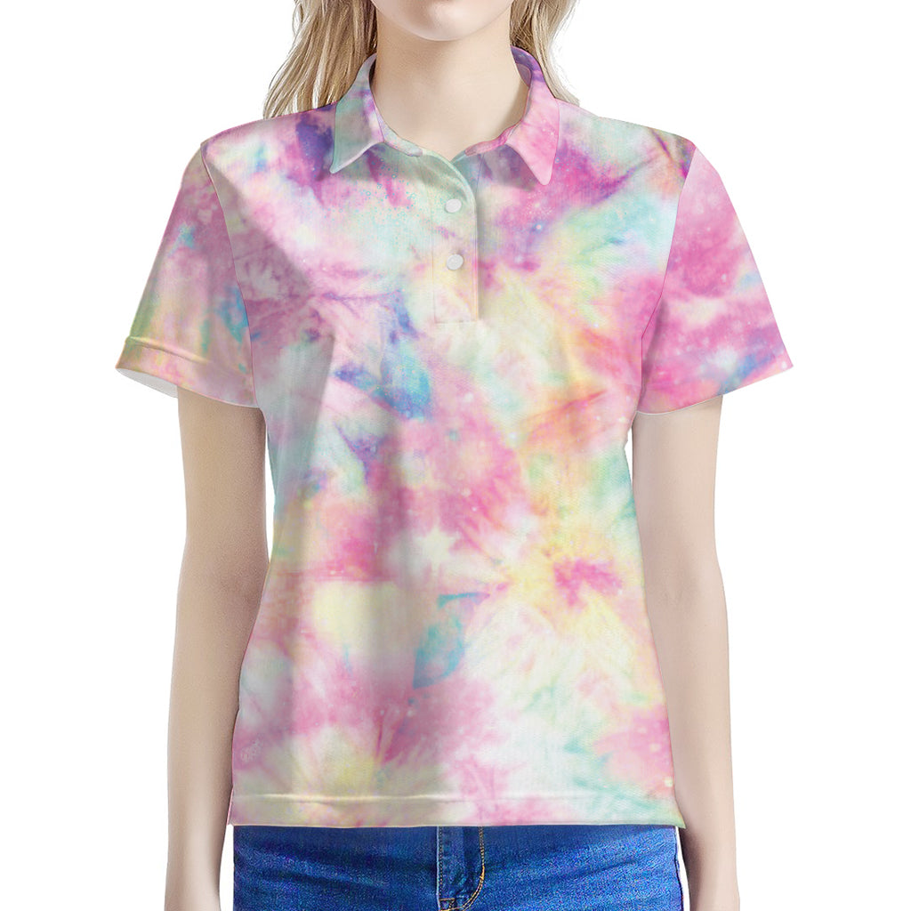 Pastel Tie Dye Print Women's Polo Shirt