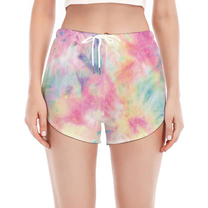 Pastel Tie Dye Print Women's Split Running Shorts