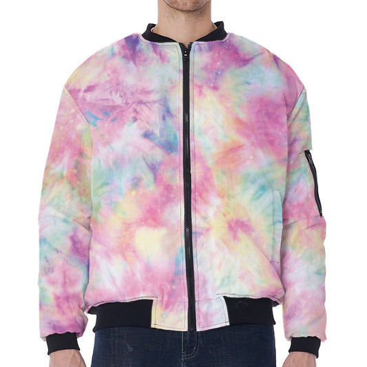 Pastel Tie Dye Print Zip Sleeve Bomber Jacket