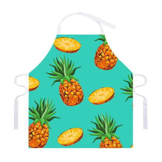 Pastel Turquoise Pineapple Pattern Print Adjustable Apron