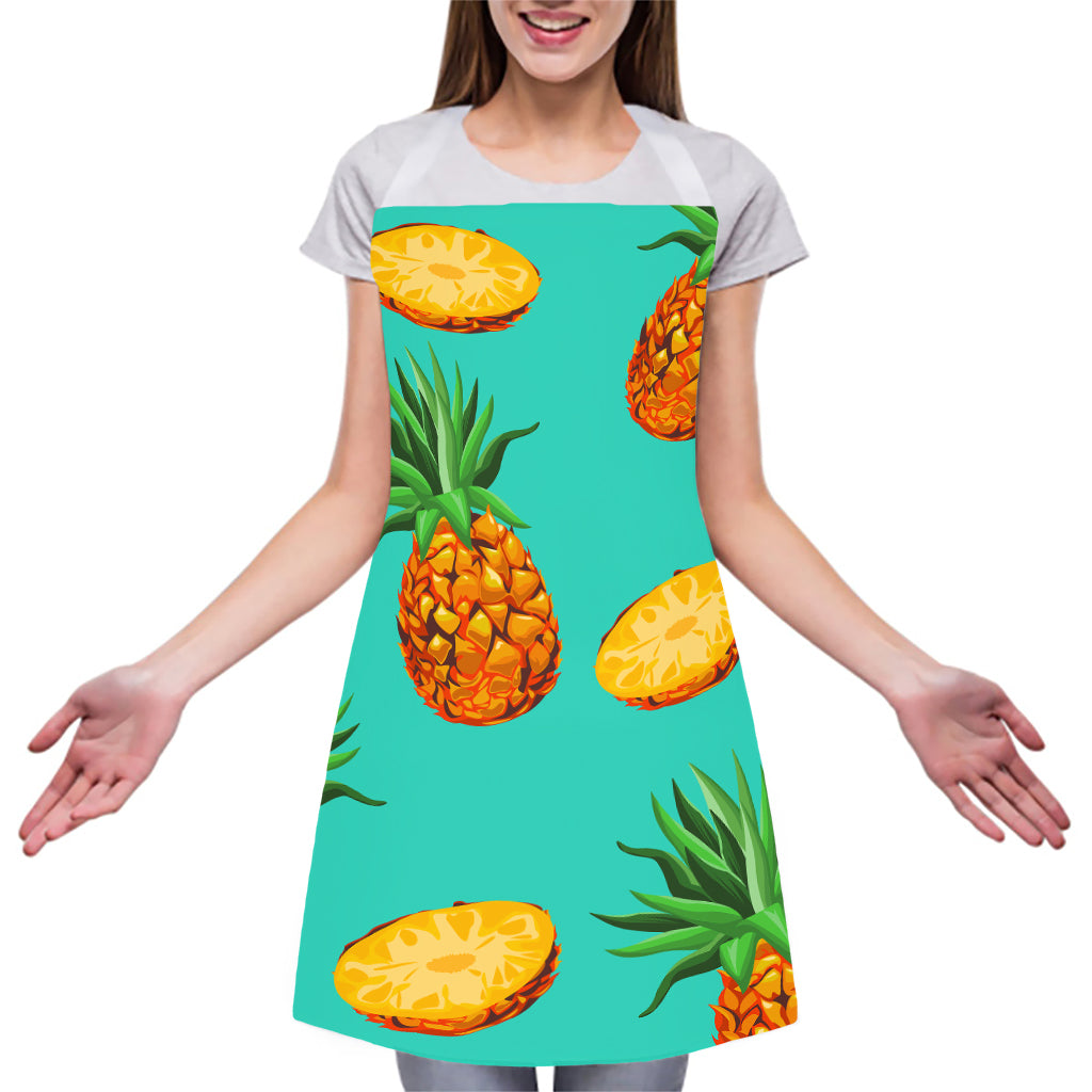Pastel Turquoise Pineapple Pattern Print Adjustable Apron