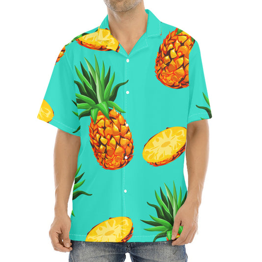 Pastel Turquoise Pineapple Pattern Print Aloha Shirt