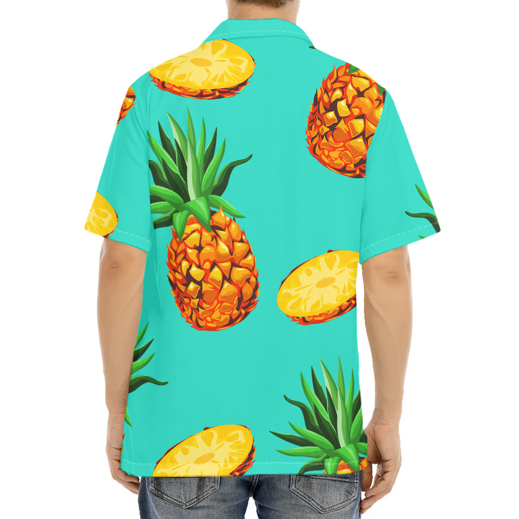 Pastel Turquoise Pineapple Pattern Print Aloha Shirt