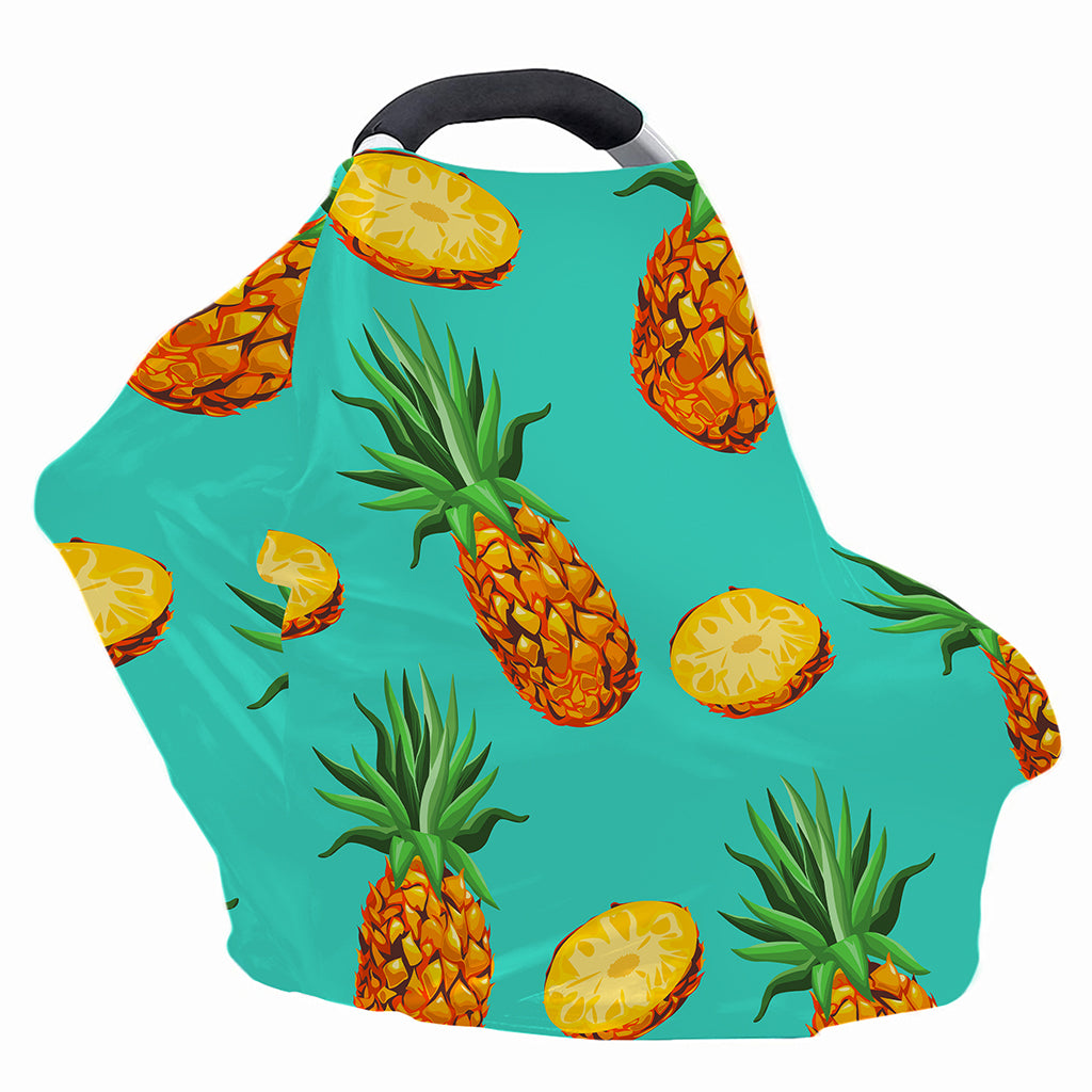 Pastel Turquoise Pineapple Pattern Print Baby Seat Cover
