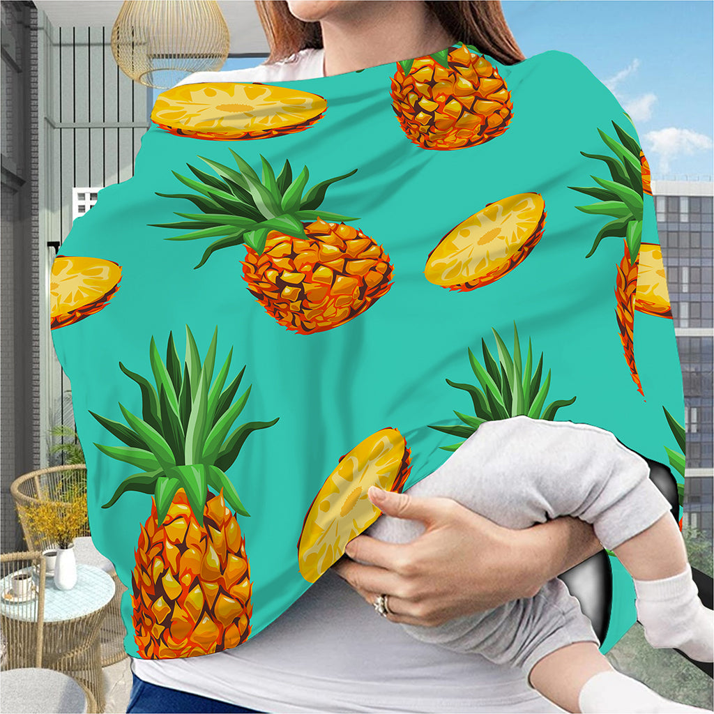 Pastel Turquoise Pineapple Pattern Print Baby Seat Cover
