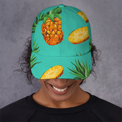 Pastel Turquoise Pineapple Pattern Print Baseball Cap