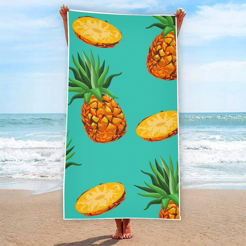 Pastel Turquoise Pineapple Pattern Print Beach Towel