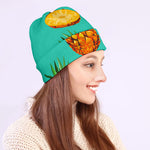 Pastel Turquoise Pineapple Pattern Print Beanie