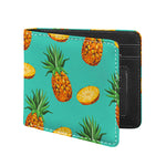 Pastel Turquoise Pineapple Pattern Print Bifold Wallet