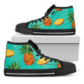 Pastel Turquoise Pineapple Pattern Print Black High Top Sneakers