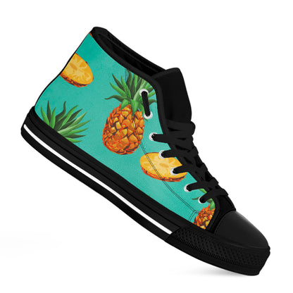 Pastel Turquoise Pineapple Pattern Print Black High Top Sneakers
