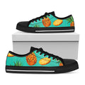 Pastel Turquoise Pineapple Pattern Print Black Low Top Sneakers