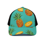 Pastel Turquoise Pineapple Pattern Print Black Mesh Trucker Cap