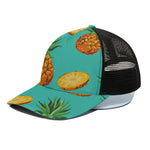 Pastel Turquoise Pineapple Pattern Print Black Mesh Trucker Cap