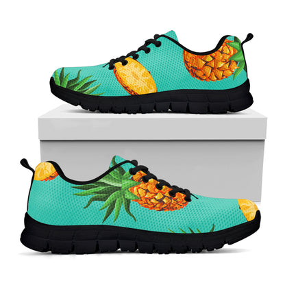 Pastel Turquoise Pineapple Pattern Print Black Running Shoes