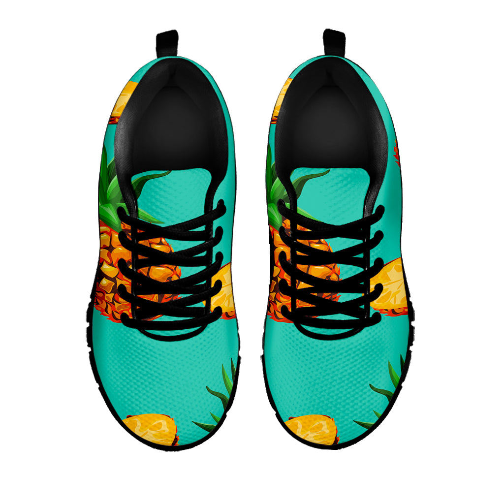 Pastel Turquoise Pineapple Pattern Print Black Running Shoes