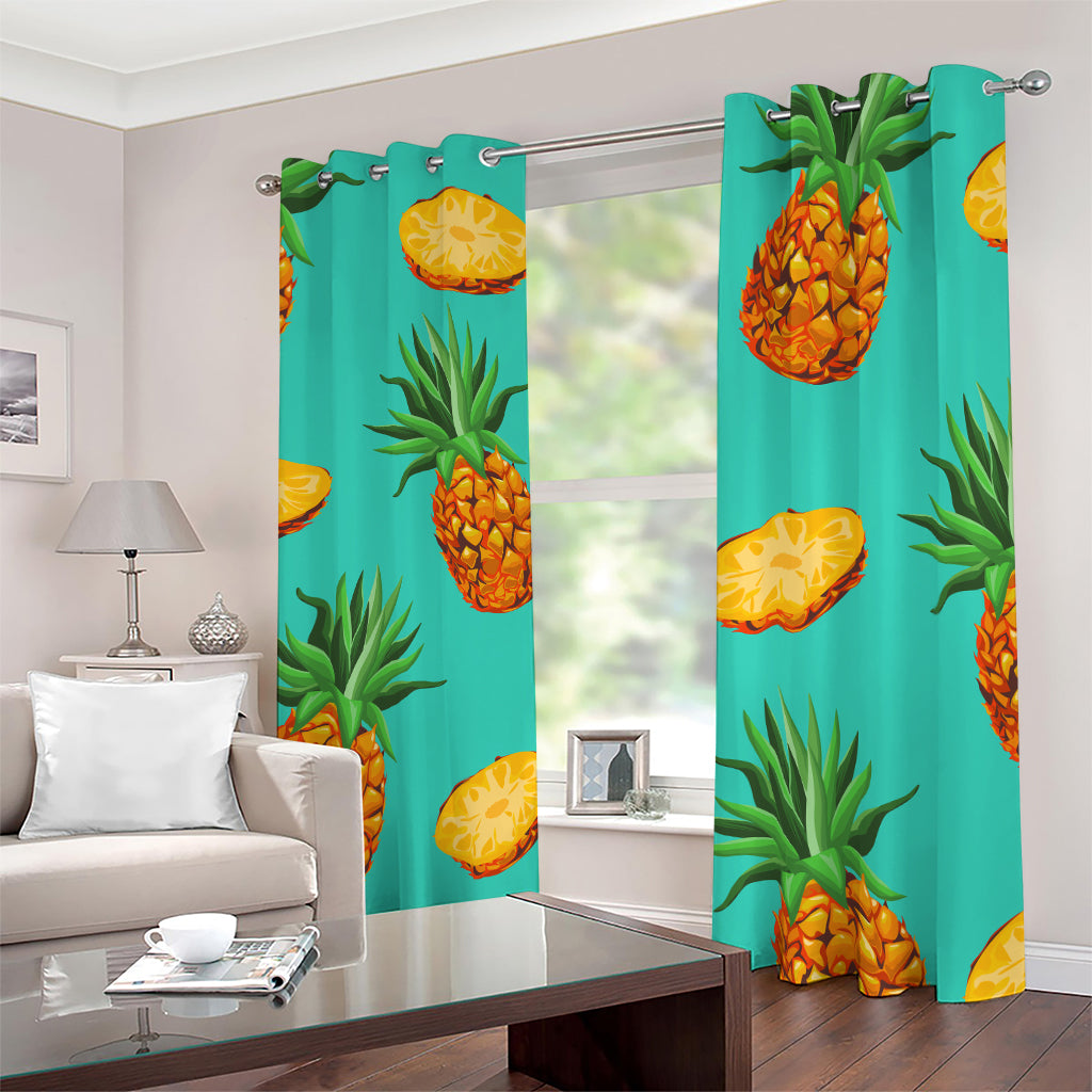 Pastel Turquoise Pineapple Pattern Print Blackout Grommet Curtains