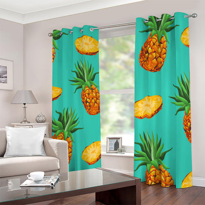 Pastel Turquoise Pineapple Pattern Print Blackout Grommet Curtains