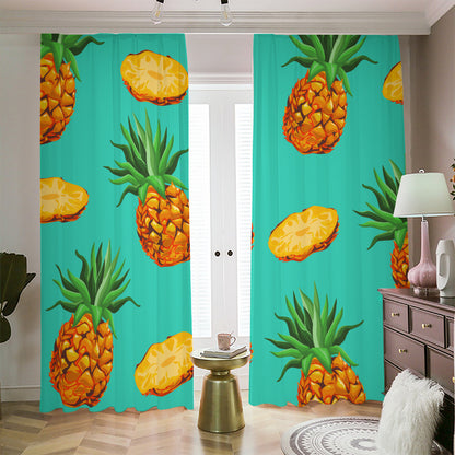 Pastel Turquoise Pineapple Pattern Print Blackout Pencil Pleat Curtains